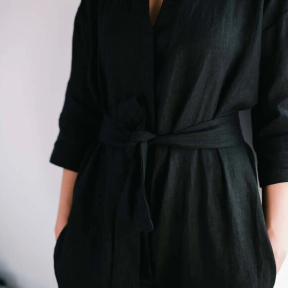 OffOn Black Linen Jumpsuit, S - Picture 9 of 10